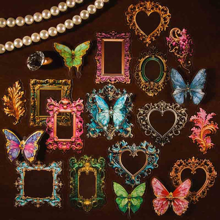 Dream Baroque Series Butterfly and Frame Theme PET Stickers Pack