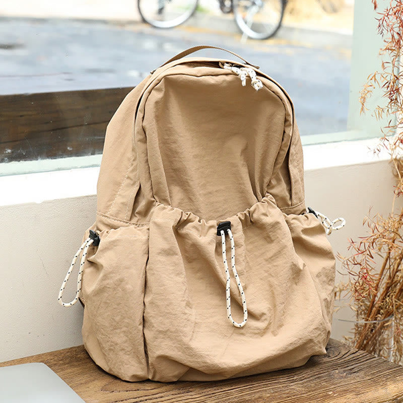 Minimalist Plain Color Canvas Backpack For Women Drawstring Students Daypack