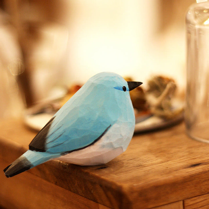 Wooden Bird Figurine Bluebird Statue Animal Ornament Handmade Simulation