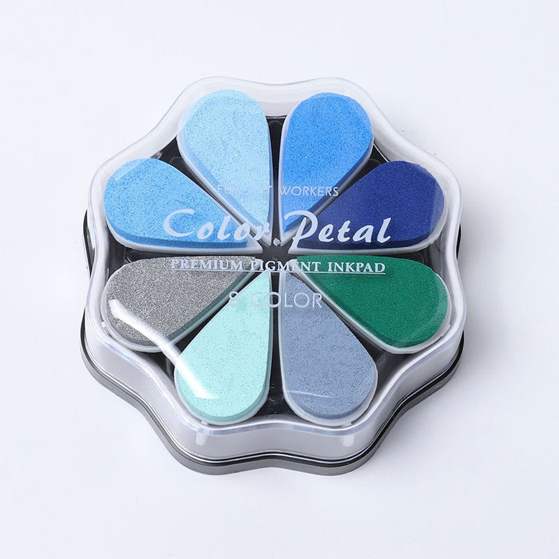 8 Metallic Colors Finger Ink Pads Petal Color Box for Wooden Rubber Stamps