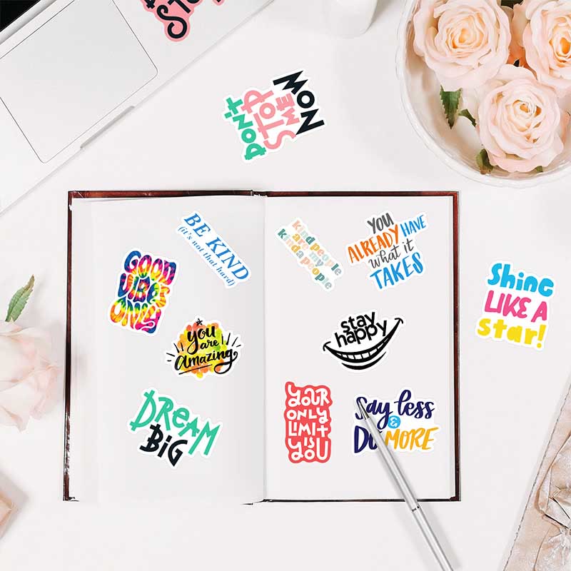 50pcs Inspirational Text Sticker PVC Stickers Pack Journaling Supplies