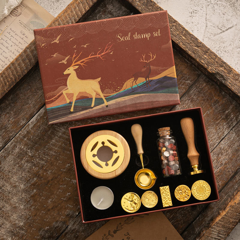 Retro Christmas Elk Series Wax Seal Stamps Gift Set