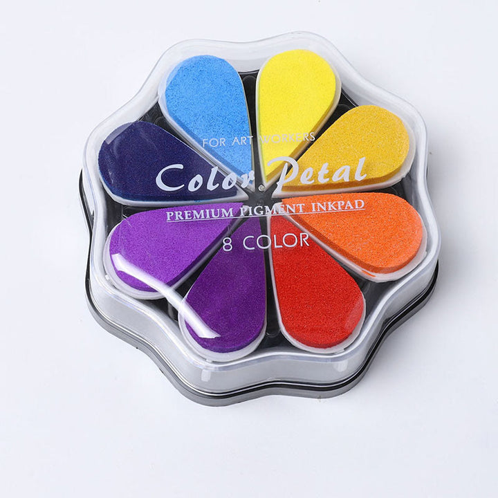 8 Metallic Colors Finger Ink Pads Petal Color Box for Wooden Rubber Stamps