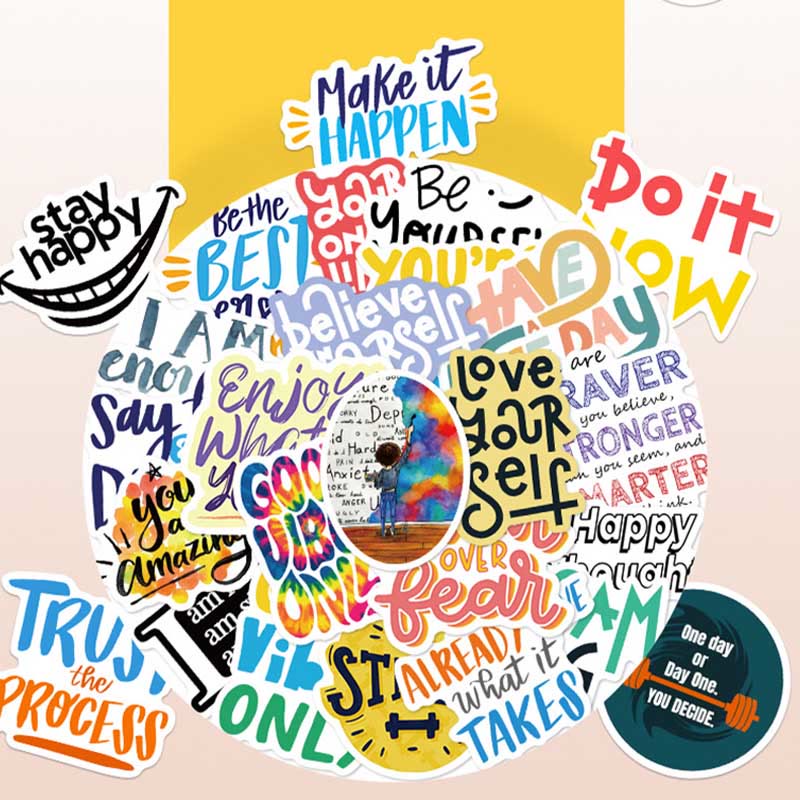 50pcs Inspirational Text Sticker PVC Stickers Pack Journaling Supplies