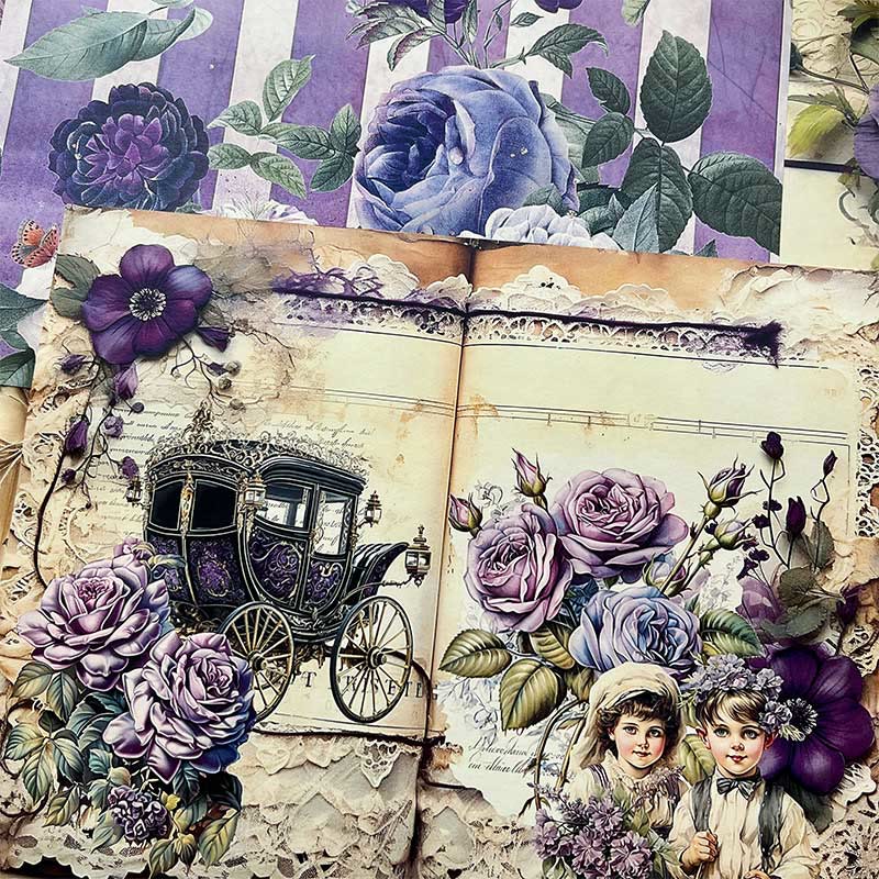 Baroque Purple Flowers Series Paper Set Decorative Journaling Paper