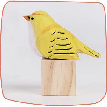 Wooden Bird Figurine Yellow Bird Statue Animal Ornament Handmade Simulation