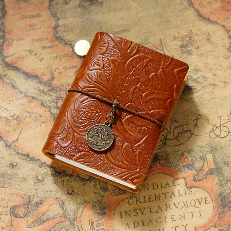 Mini Engraved Leather Cover Notebook For Travel Daily Record