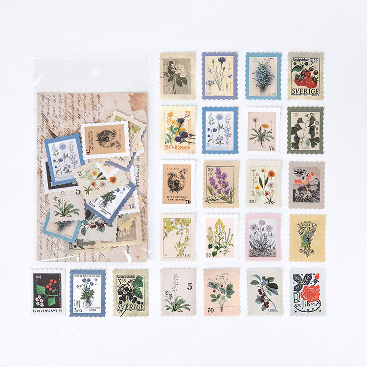 Retro Plants Stamp Shaped Sticker Stamp Museum Series Scrapbook Stickers