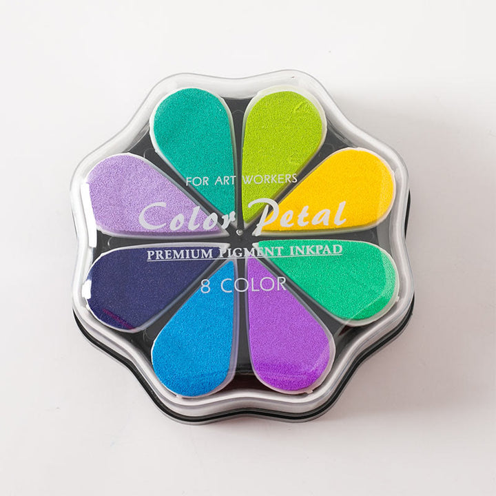 8 Metallic Colors Finger Ink Pads Petal Color Box for Wooden Rubber Stamps