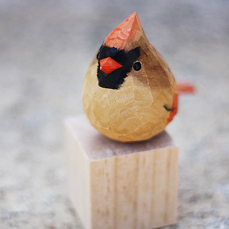 Wooden Bird Figurine Female Northern Cardinal Statue Couple Bird Animal Ornament Handmade Simulation