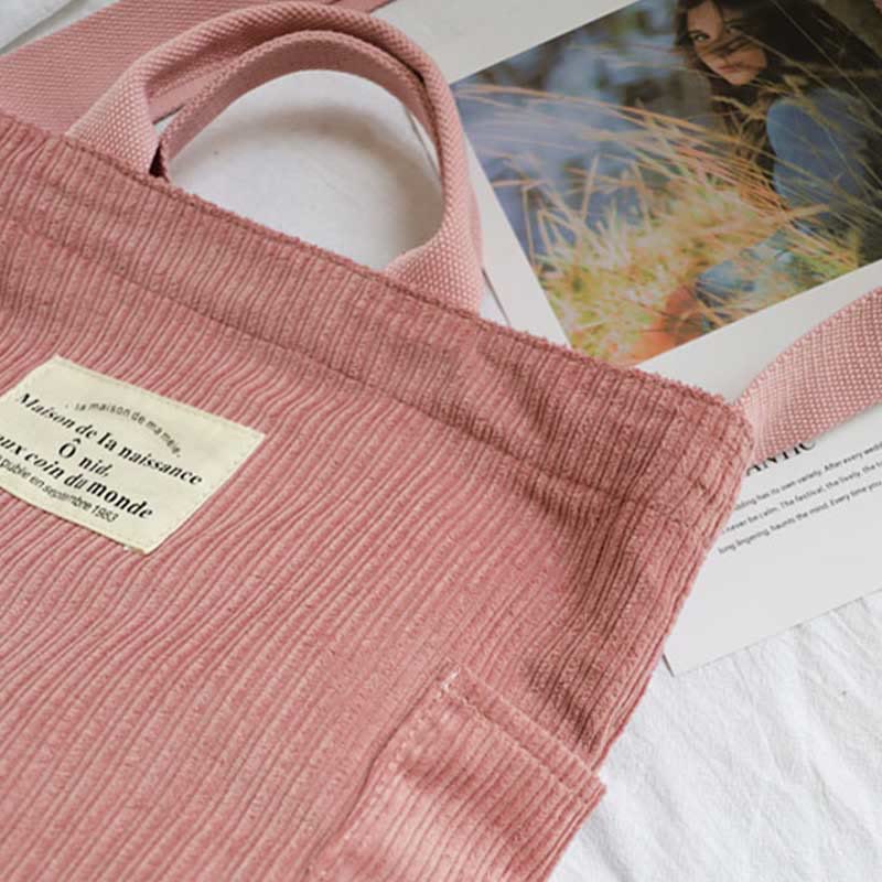 Plain Color Corduroy Shoulder Bag For Women Travel Canvas Tote