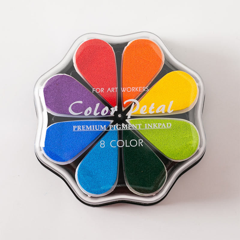 8 Metallic Colors Finger Ink Pads Petal Color Box for Wooden Rubber Stamps