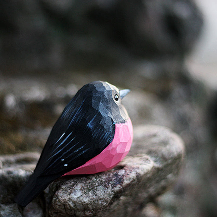 Wooden Bird Figurine Pink robin Statue Animal Ornament Handmade Simulation