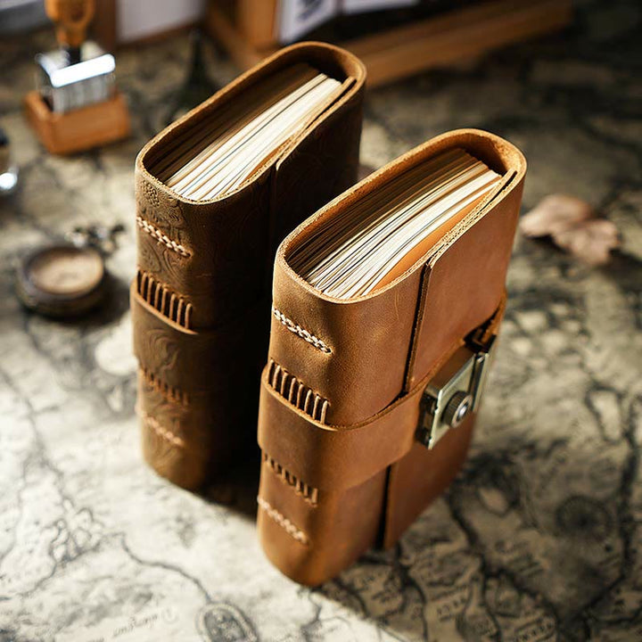 Retro Leather Password Locked Notebook 320Pages Handmade Travel Diary Journal