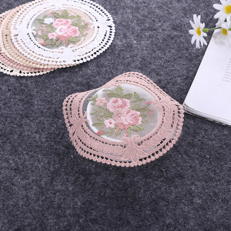 Hollow Out European Lace Coasters Vintage Embroidery Insulated Tablecloth