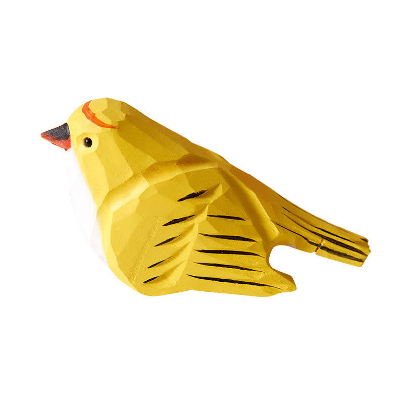 Wooden Bird Figurine Yellow Bird Statue Animal Ornament Handmade Simulation