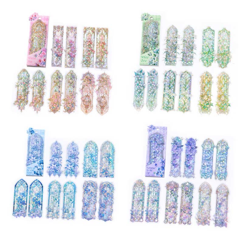 4 Styles Retro Floral Bookmark Sticker Set PET Book Label