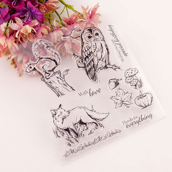 Clear Animals Plants Silicone Rubber Stamps Animal Theme Squirrel Owl Wolf