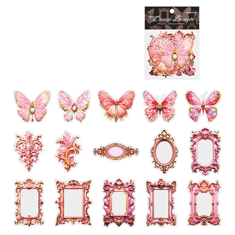 Dream Baroque Series Butterfly and Frame Theme PET Stickers Pack