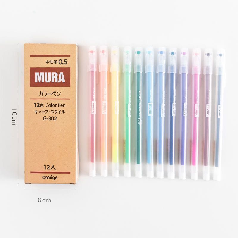 12pcs Set 0.5mm Tip Pens For Students Clear Pattern Office Supplies