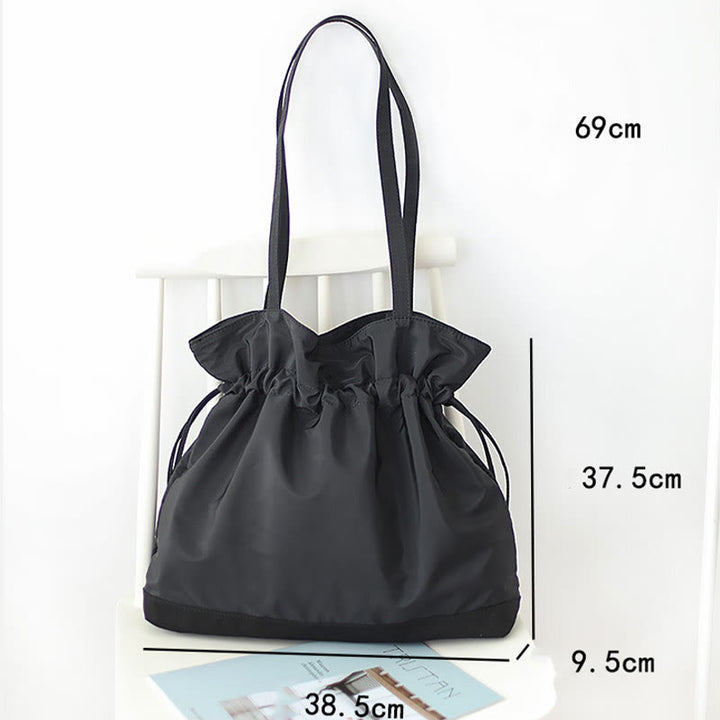 Minimalist Drawstring Shoulder Bag For Women Plain Color Nylon Purse