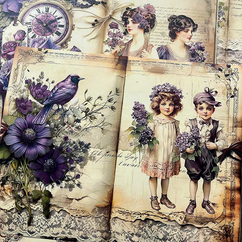 Baroque Purple Flowers Series Paper Set Decorative Journaling Paper