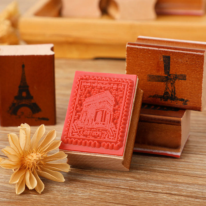 9 Styles Vintage Wooden Rubber Stamps For Card Making