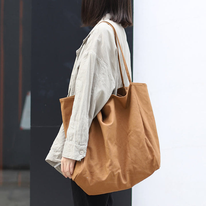 Minimalist Shopping Tote For Women Plain Color Canvas Shoulder Bag