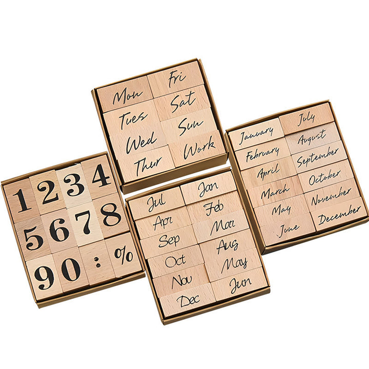 Month Weekday Number Wooden Stamps Set Wooden Stamp Rubber Stamp Set