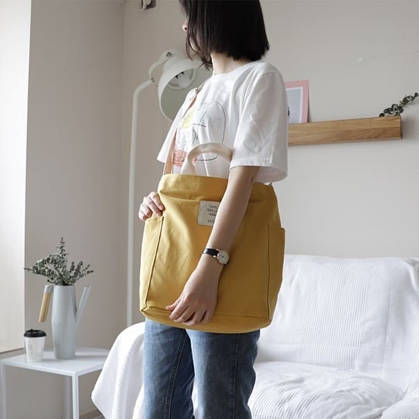 Wide Strap Canvas Tote For Women Minimalist Soft Crossbody Bag