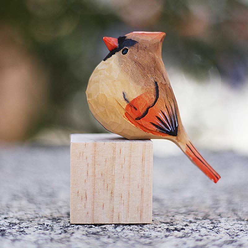 Wooden Bird Figurine Female Northern Cardinal Statue Couple Bird Animal Ornament Handmade Simulation