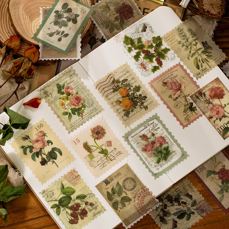 60pcs Vintage Stamp Series Sticker For DIY Journal Decor