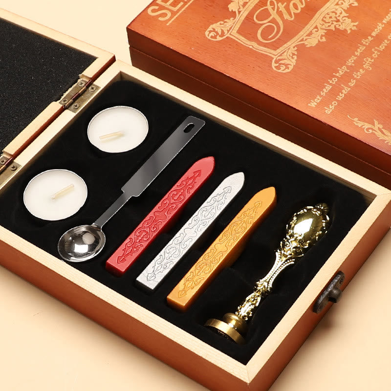 Retro Wooden Box Series Wax Seal Stamps Gift Set