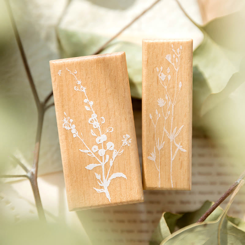 Flower Seal Wooden Rubber Stamps Flower Branch Language Set