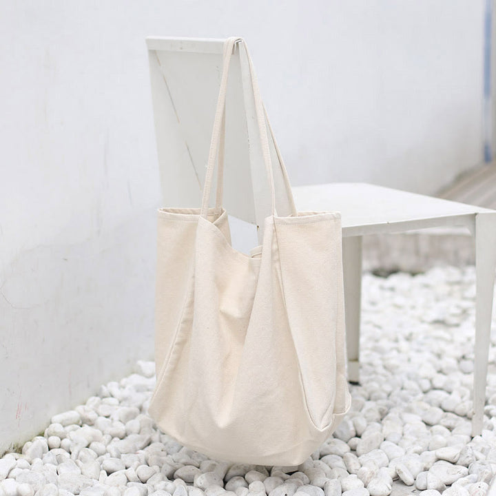 Minimalist Shopping Tote For Women Plain Color Canvas Shoulder Bag