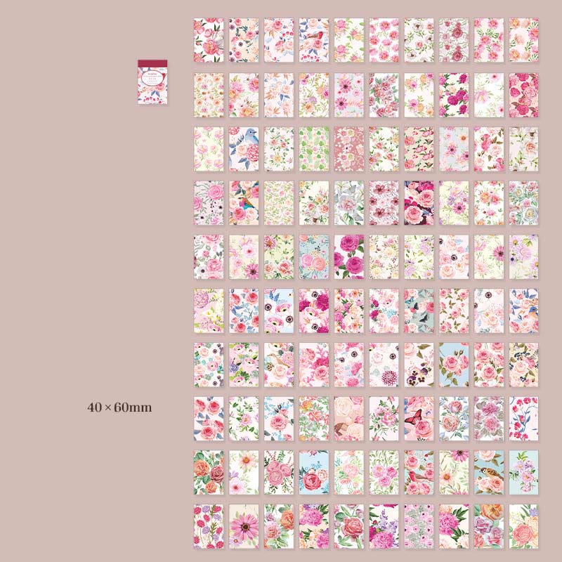 Flowers on Paper Series 100Pcs Flowers Butterfly Washi Paper Stickers Book