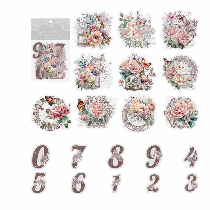 Vintage Floral Lace Sticker Set Decorative Backing Sticker