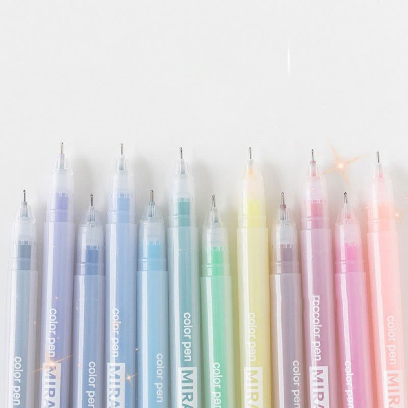 12pcs Set 0.5mm Tip Pens For Students Clear Pattern Office Supplies