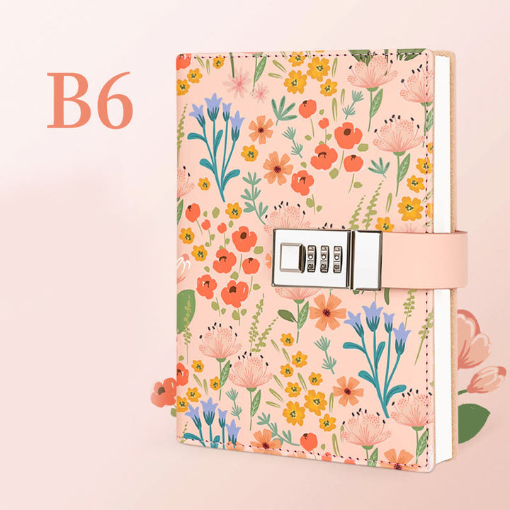 B6 Floral Cover Notebook For Record With Coded Lock