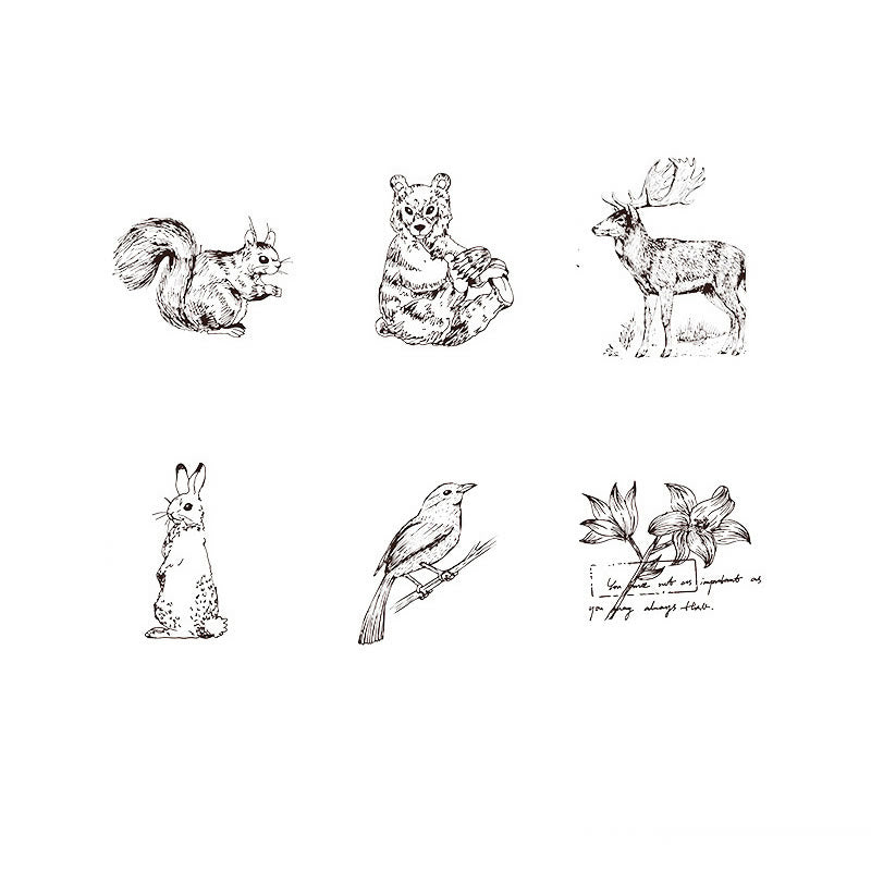 Wooden Forest Animals Series Rubber Stamps Journal Diary Scrapbook DIY Tool