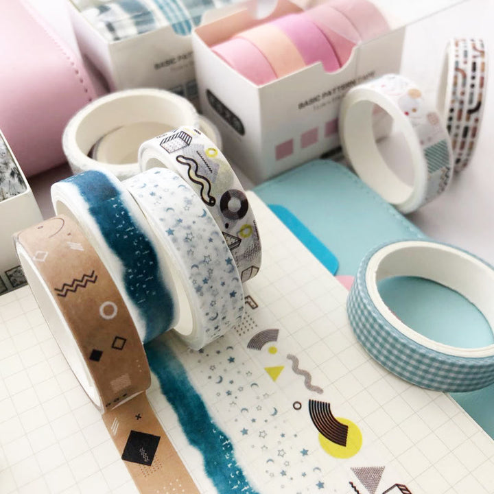 5 Rolls Simple Washi Tape Set Paper Decorative Adhesive Tape