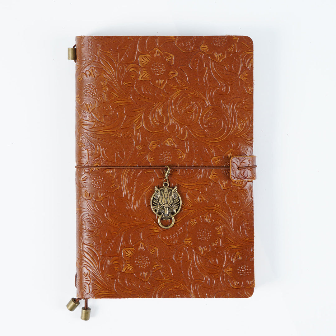 Vintage Engraved Leather Cover Notebook For Travel Daily Record