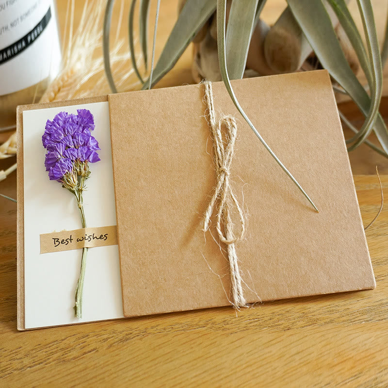 Vintage Kraft Paper Festival Greeting Card With Eternal Flower