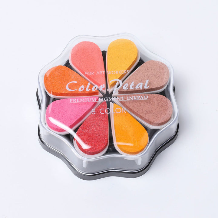 8 Metallic Colors Finger Ink Pads Petal Color Box for Wooden Rubber Stamps