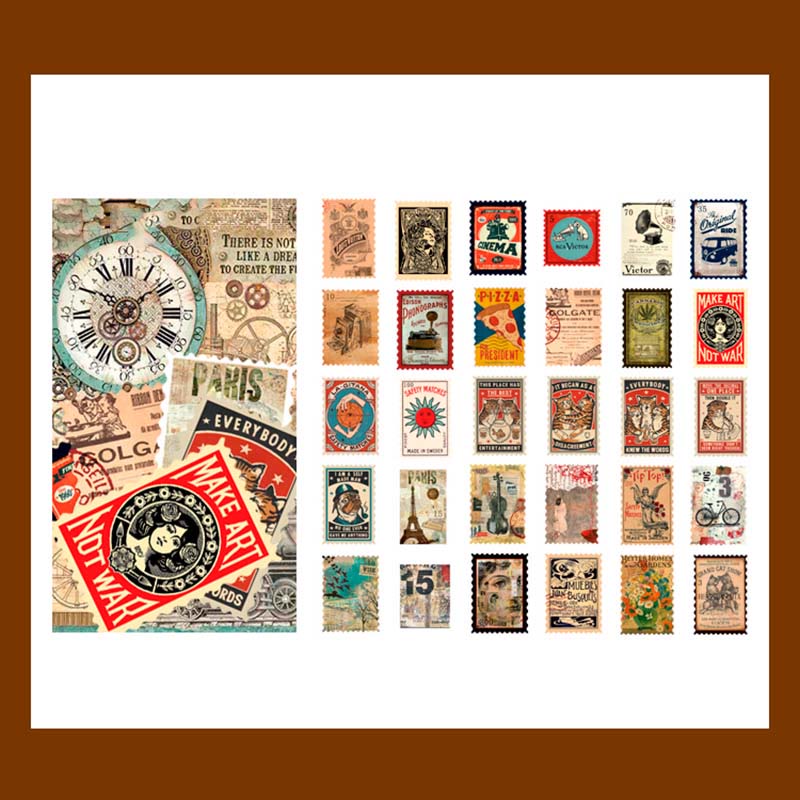 60pcs Vintage Stamp Series Sticker For DIY Journal Decor