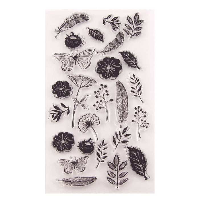 Clear Black Stamps Plant Butterflies Silicone Seal Rubber Stamps