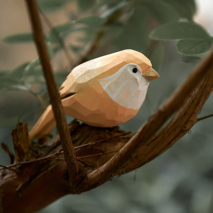 Wooden Bird Figurine Long Tail Yellow Bird Statue Animal Ornament Handmade Simulation