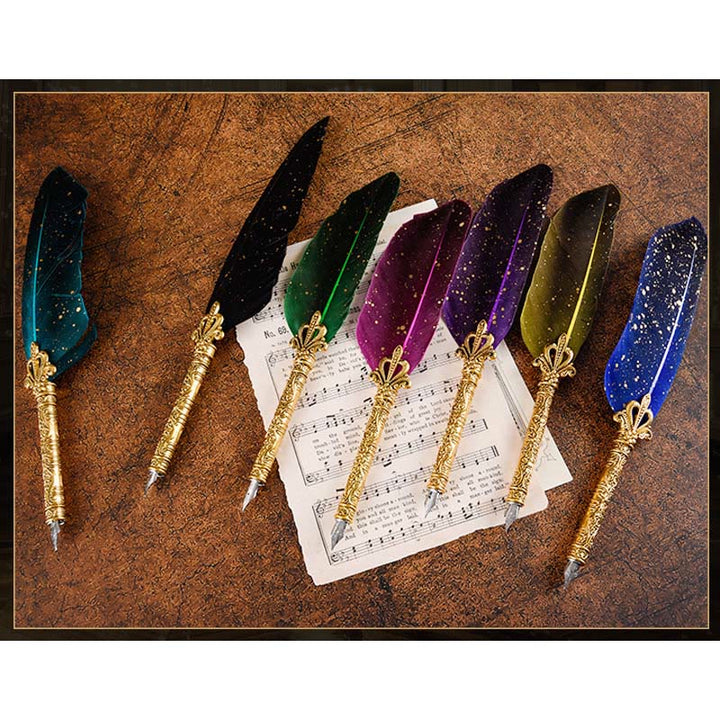 Glittering Quill Pen Set European Style Feather Pen with Ink Nibs