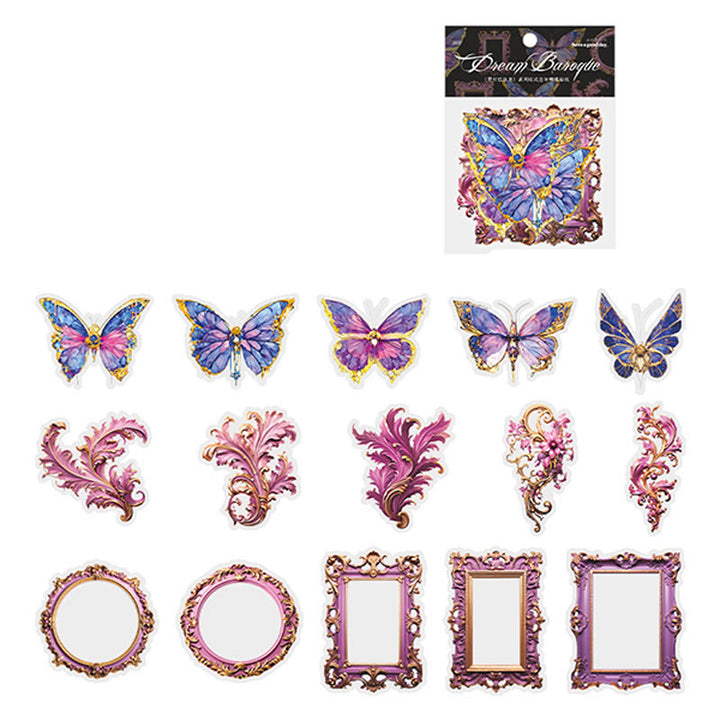 Dream Baroque Series Butterfly and Frame Theme PET Stickers Pack