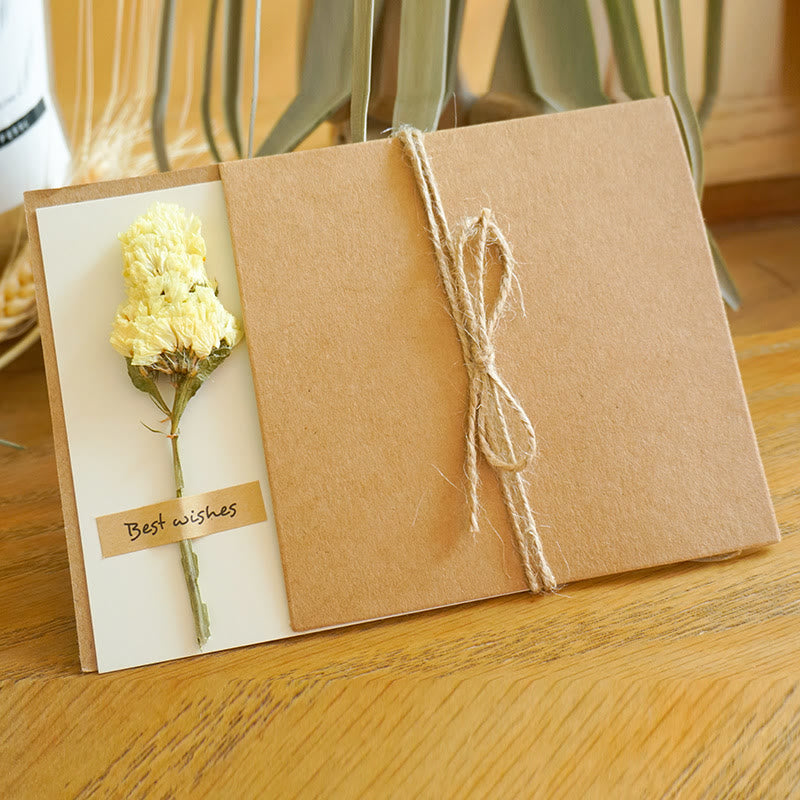 Vintage Kraft Paper Festival Greeting Card With Eternal Flower